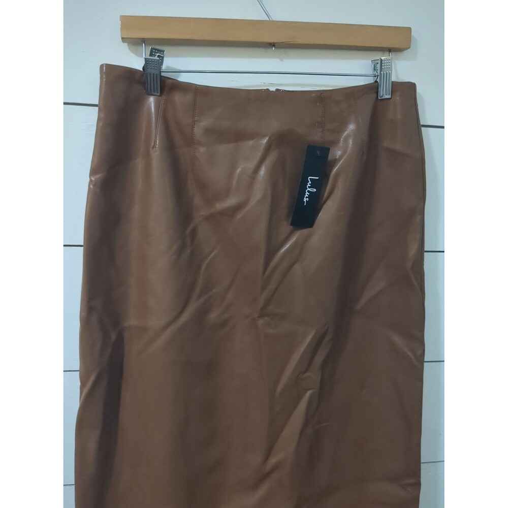 Lulus Brown Faux Leather Straight Pencil Skirt L fall winter